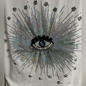 Astrid Evil Eye Women's Top with Silver and Black Embellishments NWT